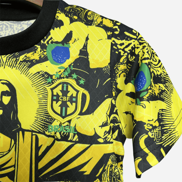Kit Infantil Brasil Especial Cristo Redentor em Amarelo Torcedor