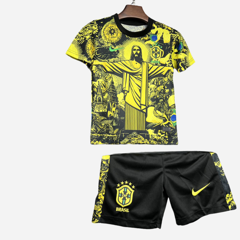 Kit Infantil Brasil Especial Cristo Redentor em Amarelo Torcedor
